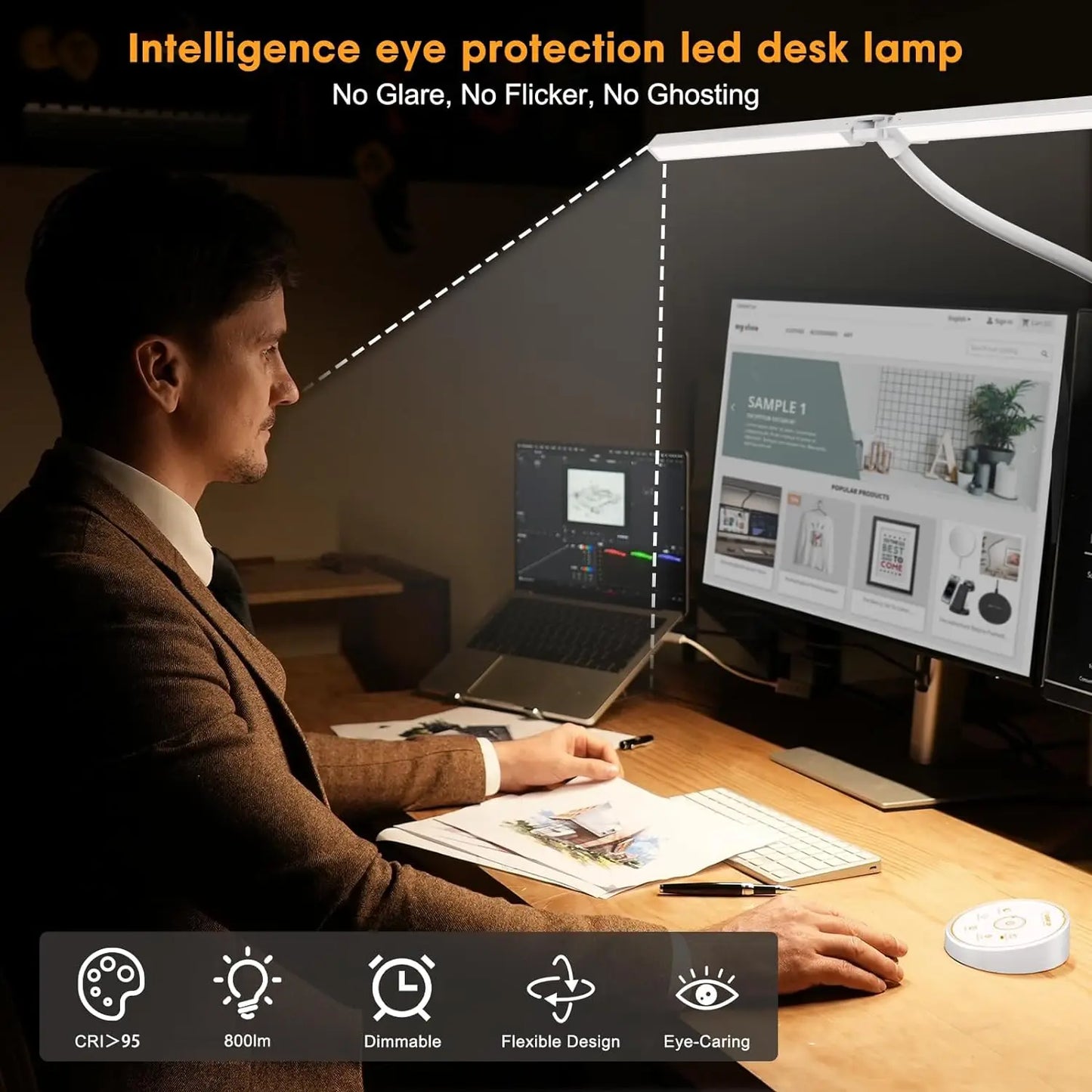 Luminária de Mesa LED DBF com Haste Flexível Gooseneck, CRI 90 e Controle Térmico/Luminoso (Single/Double Head)