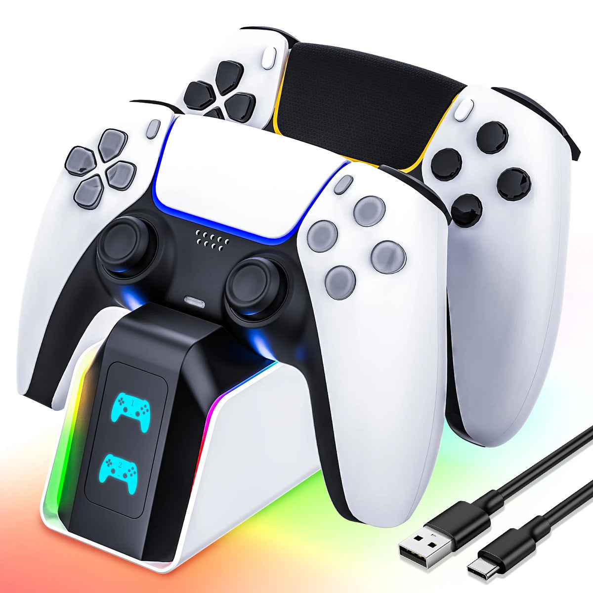 Base Carregadora para 2 Controles PS5 DualSense e Edge com LED RGB