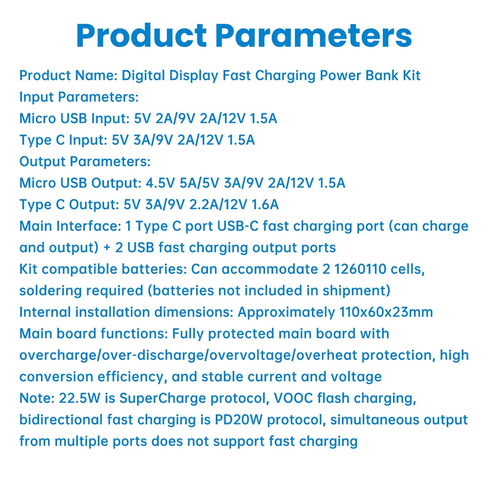 Kit Power Bank DIY diymore 20000mAh 22.5W com Display Digital para 2x Células 1260110