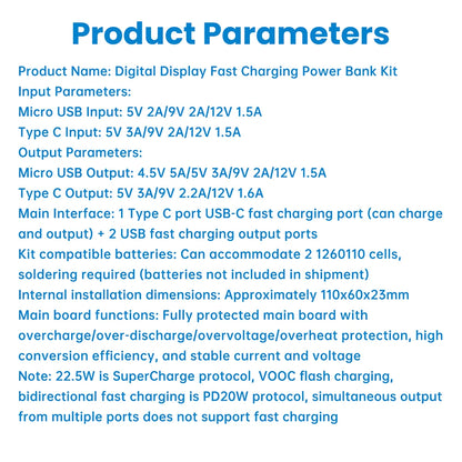 Kit Power Bank DIY diymore 20000mAh 22.5W com Display Digital para 2x Células 1260110