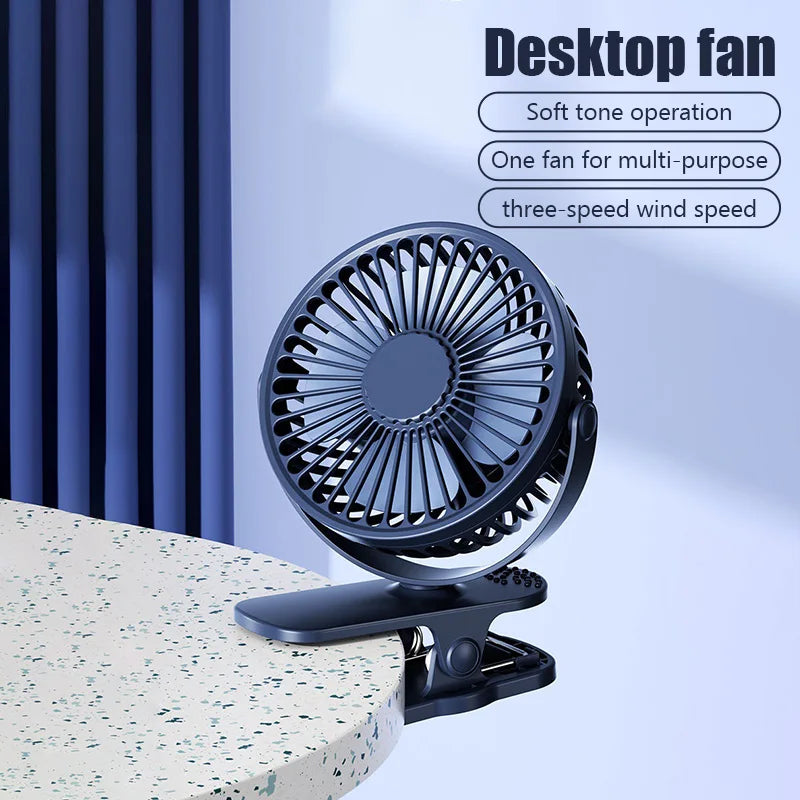 Mini Ventilador Portátil de Clipe e Mesa HAOYUNMA 3 Velocidades com Ajuste 720°
