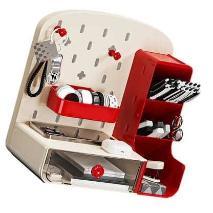 Organizador de Mesa Premium com Mini Painel Pegboard e Gavetas Duplas
