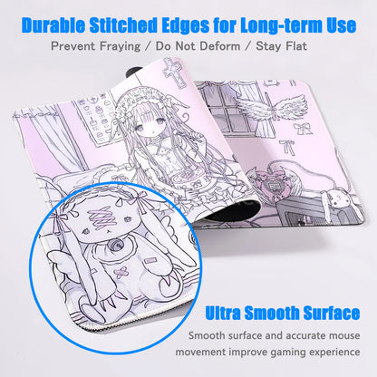 Mouse Pad Gamer Kawaii Anime Angel Girls XXL – Base Antiderrapante Rosa