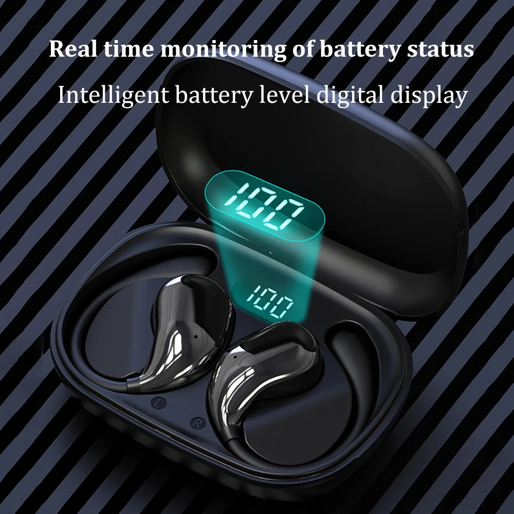 Fone TWS Bluetooth 5.4 Ear Hook — HiFi com ANC e Display LED