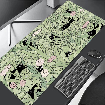 Tapete de teclado Black Cat Clouds com entrega rápida, trava de borda, extenso, kawaii, rosa e roxo, para proteção de mesa de escritório, tamanho XXL.