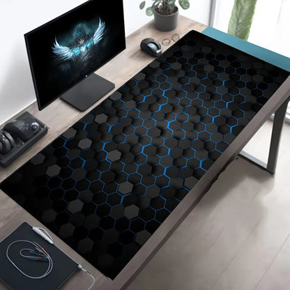 Desk Mat Gamer Gradiente Neon XXL – Mouse Pad Speed com Borda Costurada