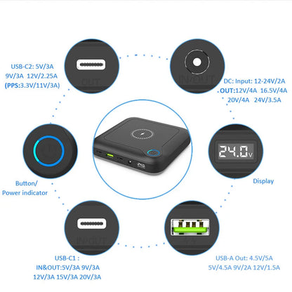 Power Bank EASYLONGER GP12 24000mAh DC 24V / USB-C PD 60W e Carregamento Sem Fio