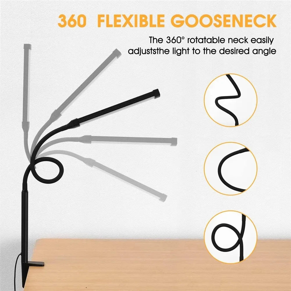 Luminária de Mesa LED DBF com Haste Flexível Gooseneck, CRI 90 e Controle Térmico/Luminoso (Single/Double Head)