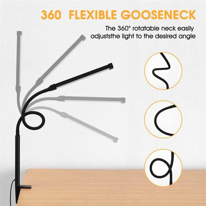 Luminária de Mesa LED DBF com Haste Flexível Gooseneck, CRI 90 e Controle Térmico/Luminoso (Single/Double Head)