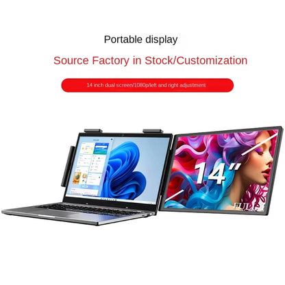 Extensor de Tela Portátil Triplo XMSJ 14" – Monitor Duplo Integrado IPS Full HD (1920x1200), Conexão USB-C Plug & Play, Layout Retrátil 16:10 para Notebook, Multitasking e Produtividade Avançada