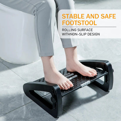 Apoio de Pés Ergonômico para Baixo da Mesa – Suporte com Rolos de Massagem e Altura Ajustável
