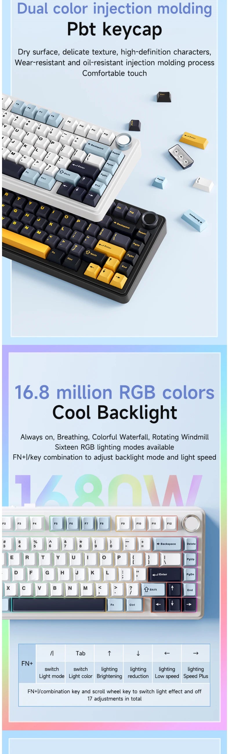Teclado Mecânico Gamer AULA F75 75% RGB Tri-Mode 2.4G Bluetooth USB
