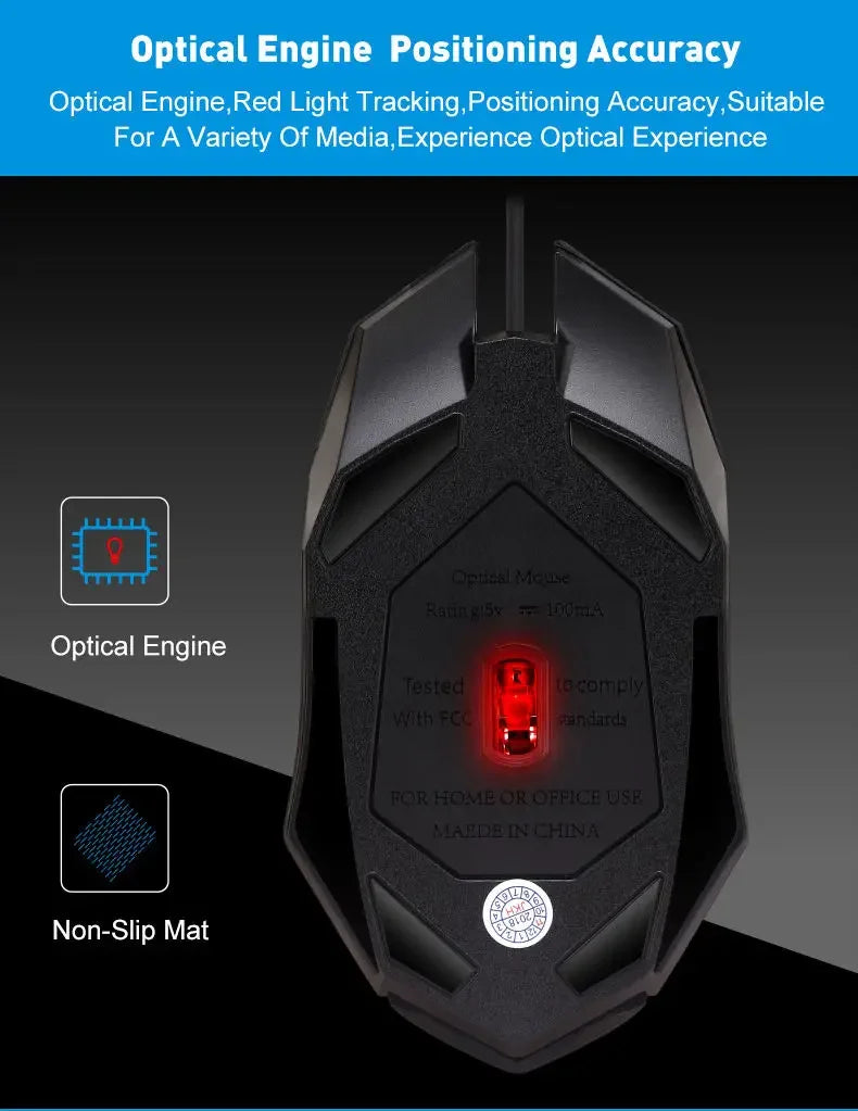 Mouse Gamer Ergonômico USB com RGB — 1600 DPI