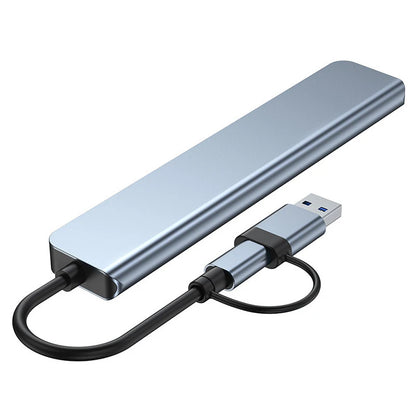 Hub Docking Station 8 em 2 USB + Type-C com Entrada de Áudio 3.5mm e Leitor de Cartão