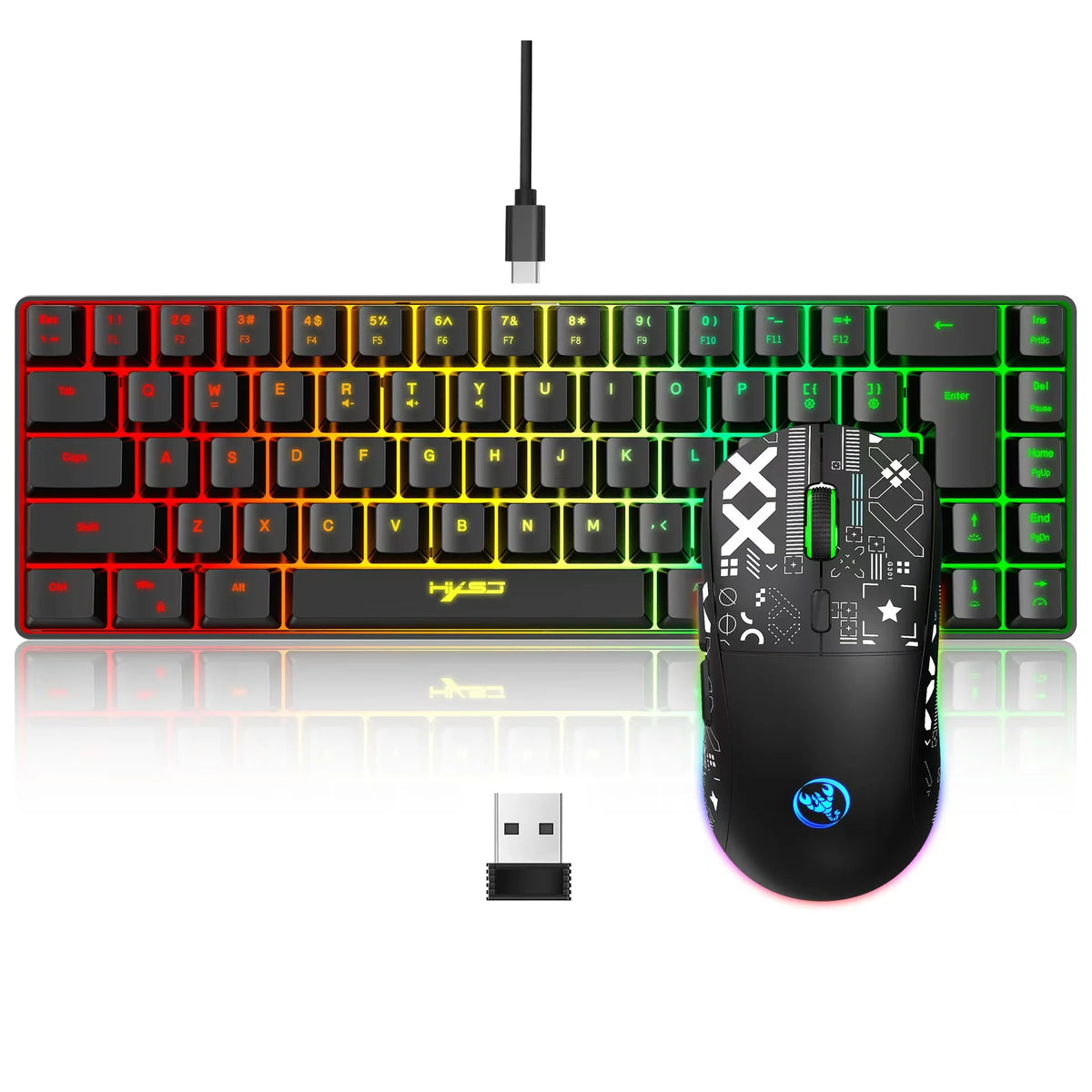 HXSJ V200 + T90 — Combo Teclado 68 Teclas e Mouse Gamer
