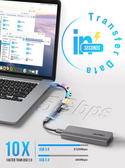 Hub USB Lemorele de Longo Alcance (120cm) com 4 Portas – Alumínio e Conexão Rápida