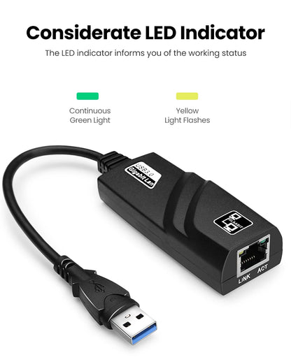 Adaptador Placa de Rede Externa USB 3.0 para Rede Cabeada RJ45 LAN Ethernet 10/100 Mbps