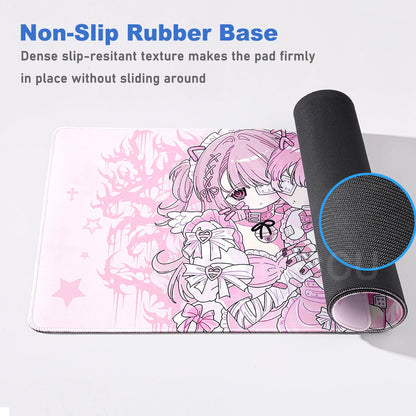 Mouse Pad Gamer Kawaii Anime Angel Girls XXL – Base Antiderrapante Rosa