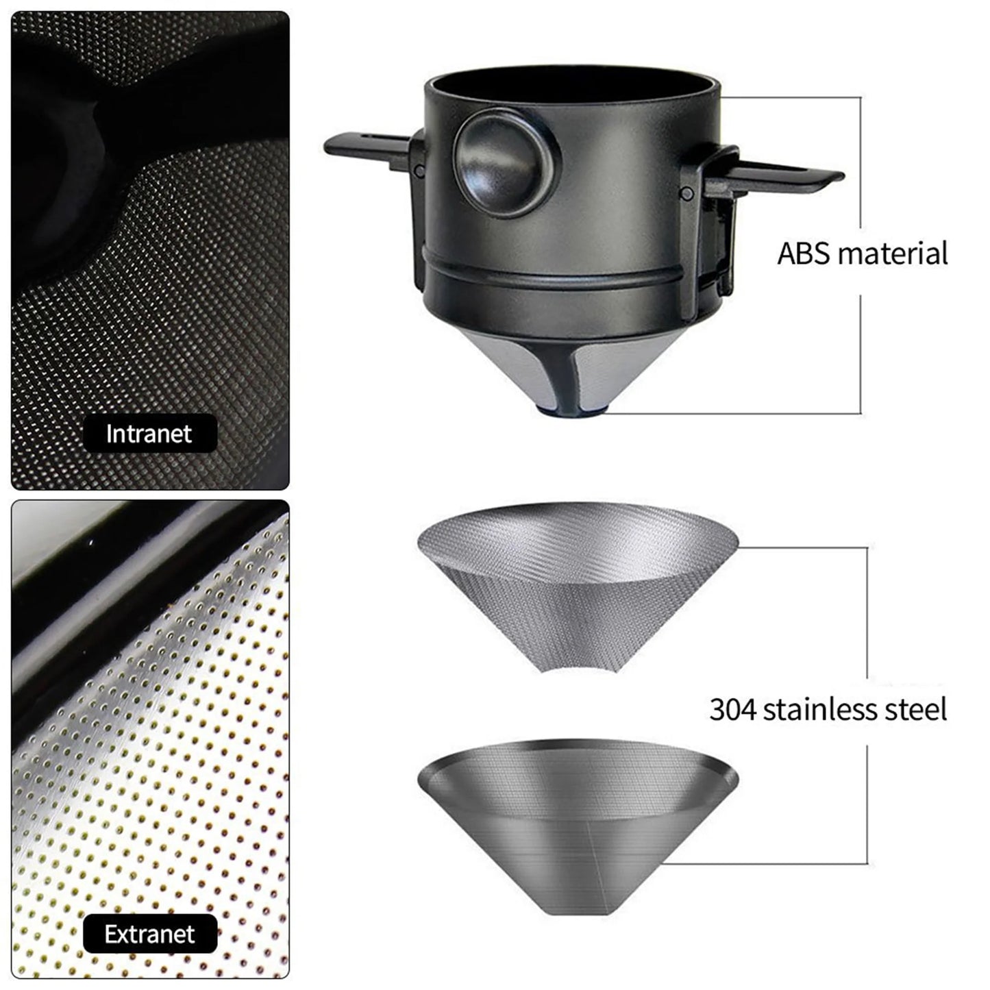 Kit Cafeteira Portátil Pour Over com Filtro Retrátil Inox e Caneca