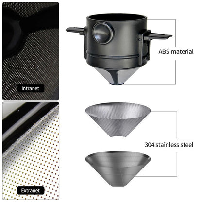 Kit Cafeteira Portátil Pour Over com Filtro Retrátil Inox e Caneca