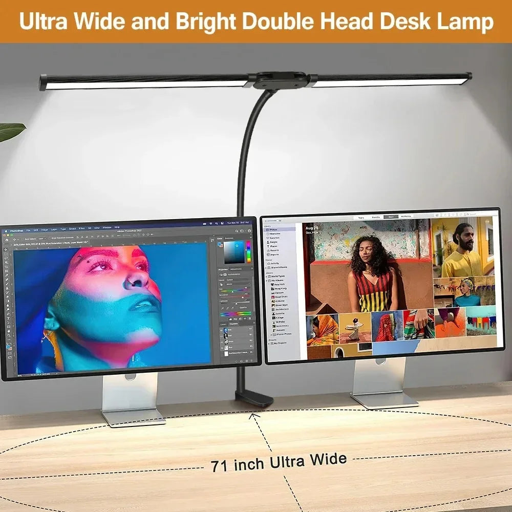 Luminária de Mesa LED Articulada Dupla LINYILIGHT – Lâmpada de Monitor USB com Ajuste de Ângulo de 360°, 5 Modos de Cor, Dimerizável e Proteção Ocular para Escritório