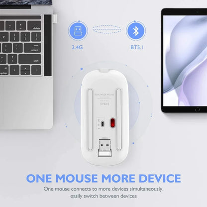 Mouse Sem Fio Recarregável Dual Mode (Bluetooth 5.2 + 2.4GHz) – Clique Silencioso e LED