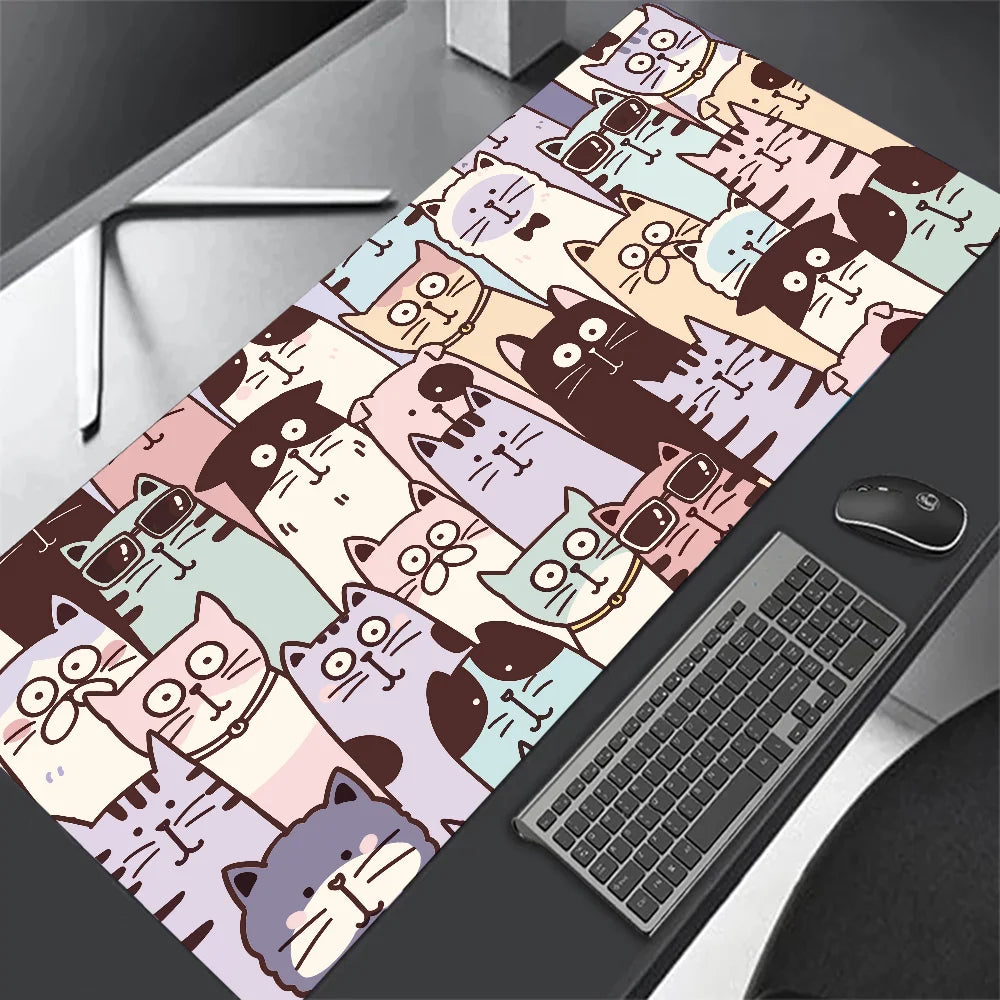 Tapete de teclado Black Cat Clouds com entrega rápida, trava de borda, extenso, kawaii, rosa e roxo, para proteção de mesa de escritório, tamanho XXL.