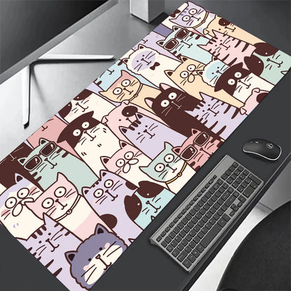 Tapete de teclado Black Cat Clouds com entrega rápida, trava de borda, extenso, kawaii, rosa e roxo, para proteção de mesa de escritório, tamanho XXL.