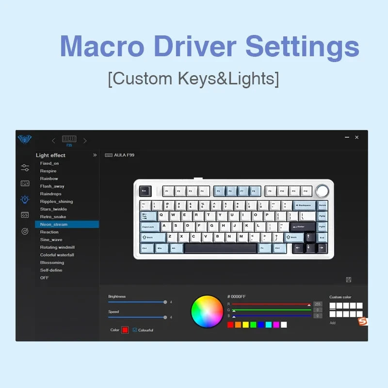 Teclado Mecânico Gamer AULA F75 75% RGB Hot-Swap Bluetooth 2.4G USB