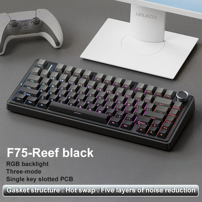 Teclado Mecânico Gamer AULA F75 75% RGB Tri-Mode 2.4G Bluetooth USB
