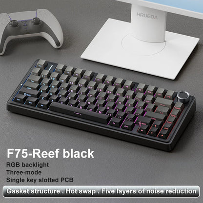 Teclado Mecânico Gamer AULA F75 75% RGB Tri-Mode 2.4G Bluetooth USB