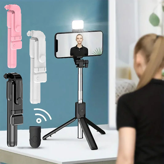 AILEHKUO R1 — Bastão de Selfie com Tripé, Bluetooth e Luz LED