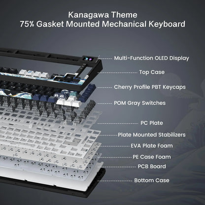 Teclado Mecânico Gamer Womier 75% – Tela OLED Integrada, Layout Gasket Mounted, Keycaps PBT Pudding, RGB Backlit e Switch Full Hot-Swappable
