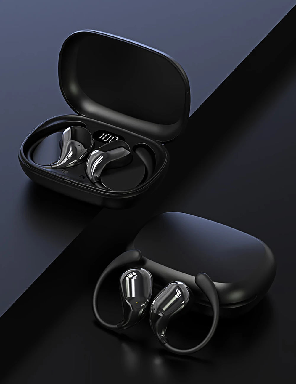 Fone TWS Bluetooth 5.4 Ear Hook — HiFi com ANC e Display LED