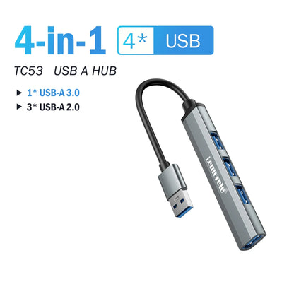 Hub USB Lemorele de Longo Alcance (120cm) com 4 Portas – Alumínio e Conexão Rápida
