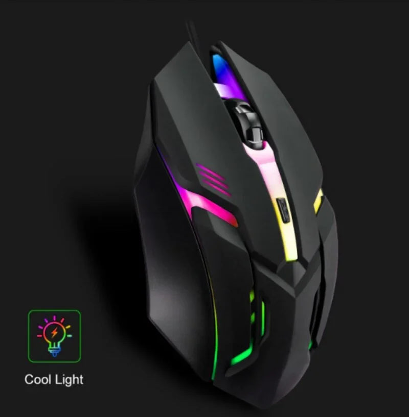Mouse Gamer Ergonômico USB com RGB — 1600 DPI