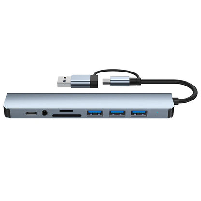 Hub Docking Station 8 em 2 USB + Type-C com Entrada de Áudio 3.5mm e Leitor de Cartão