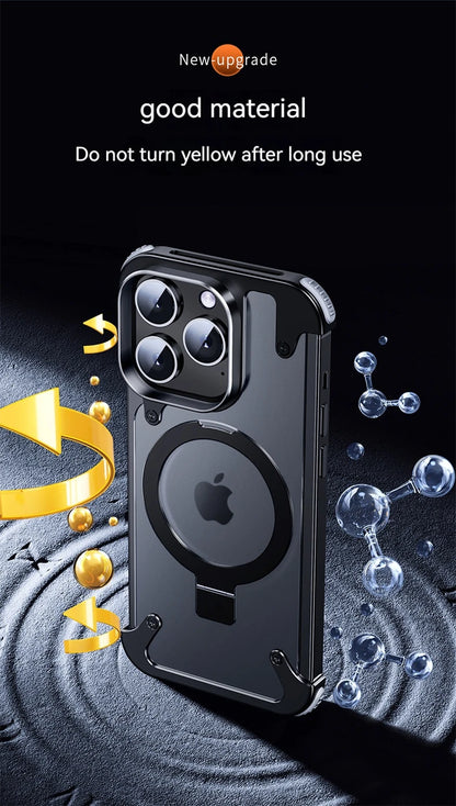 Capa Magnética Sem Bordas com Suporte em Liga de Alumínio para iPhone