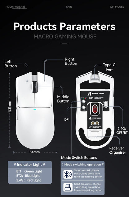 Attack Shark X11 — Mouse Gamer Tri-Mode