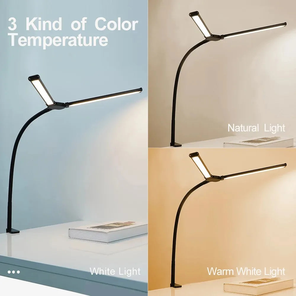 Luminária de Mesa LED DBF com Haste Flexível Gooseneck, CRI 90 e Controle Térmico/Luminoso (Single/Double Head)