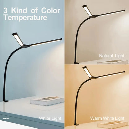 Luminária de Mesa LED DBF com Haste Flexível Gooseneck, CRI 90 e Controle Térmico/Luminoso (Single/Double Head)