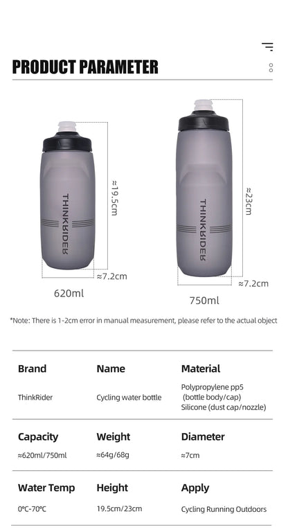 Caramanhola Squeeze ThinkRider em Polipropileno PP5 com Válvula Squeeze Jet e Protetor Contra Poeira (620ml / 750ml)