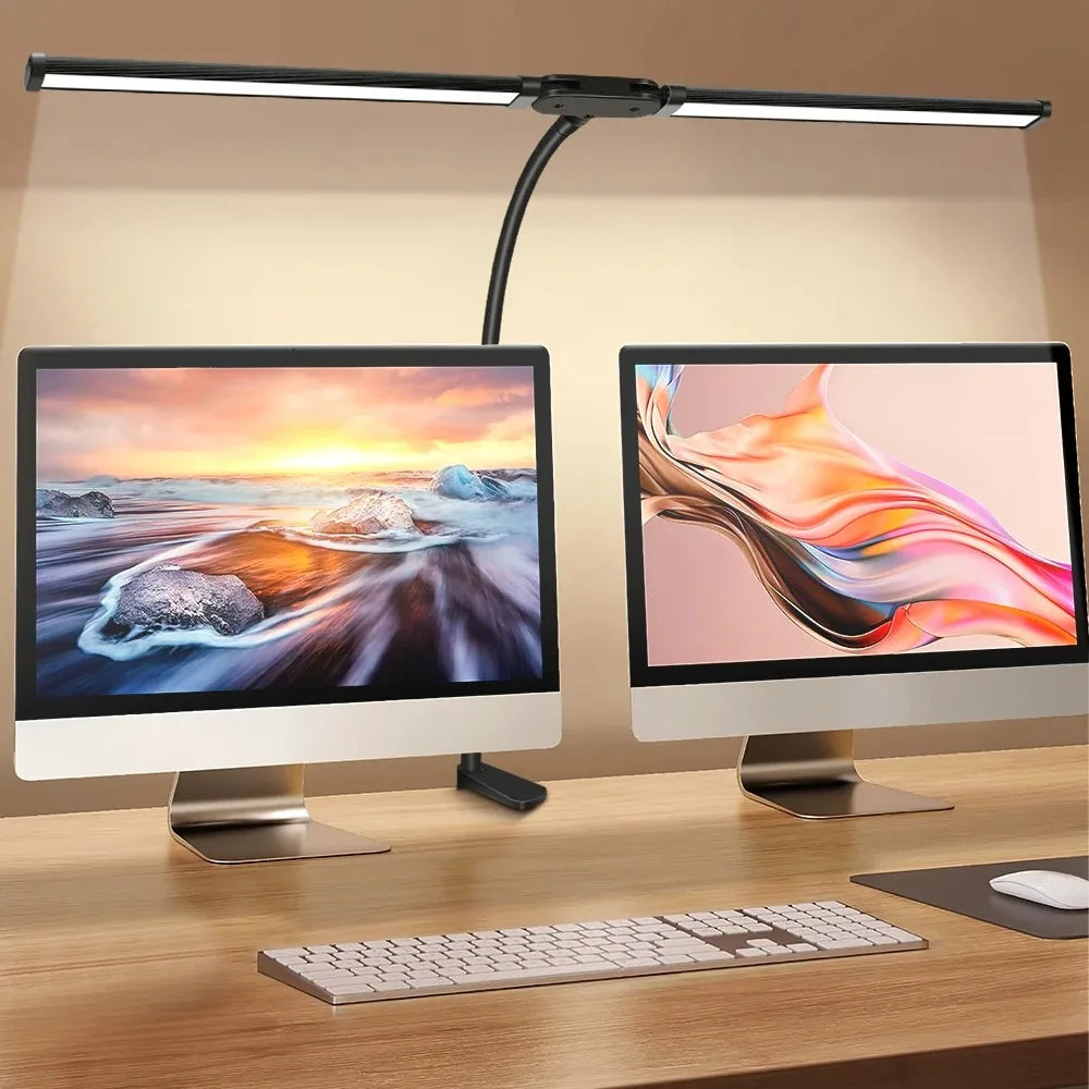 Luminária de Mesa LED Dupla Articulada ALTCHIHYQ – Lâmpada de Monitor USB Dimerizável com Sensor Touch, 3 Modos de Cor e Proteção Ocular para Escritório e Home Office