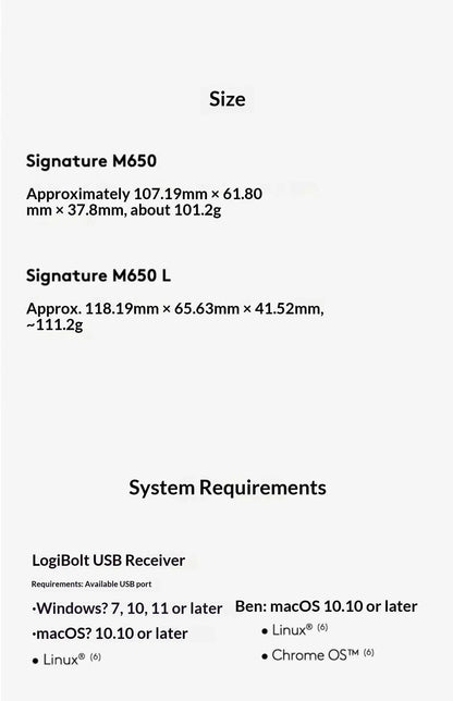 Logitech M650 / M650L — Mouse Ergonômico Sem Fio