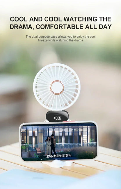 Mini Ventilador Portátil de Mão e Pescoço OIMG N15 Dobrável com Display LED e Suporte para Celular