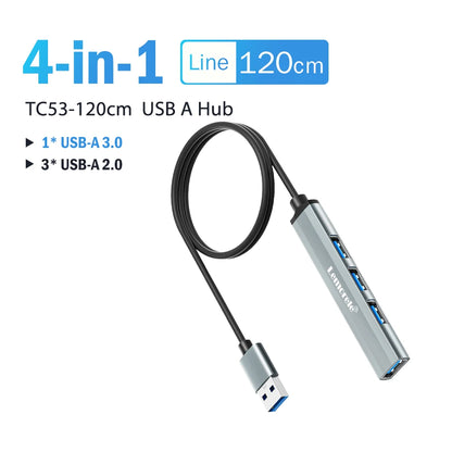 Hub USB Lemorele de Longo Alcance (120cm) com 4 Portas – Alumínio e Conexão Rápida