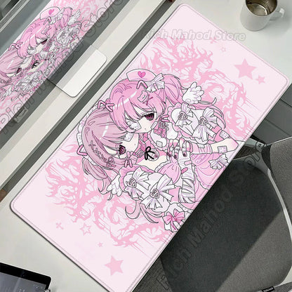 Mouse Pad Gamer Kawaii Anime Angel Girls XXL – Base Antiderrapante Rosa