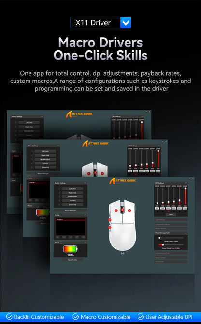 Attack Shark X11SE — Mouse Gamer Tri-Mode