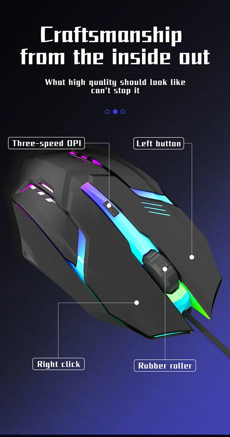 Mouse Gamer Ergonômico USB com RGB — 1600 DPI