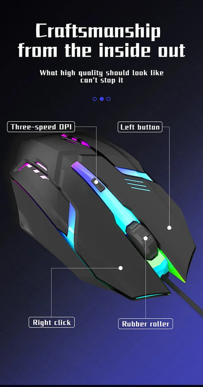Mouse Gamer Ergonômico USB com RGB — 1600 DPI